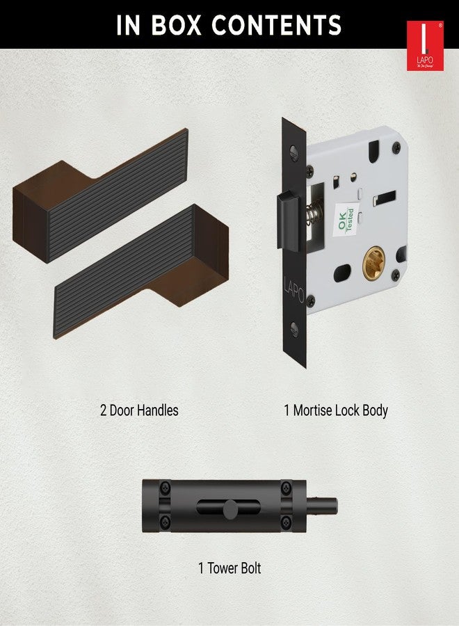 LAPO Bathroom & Balcony Mortise Lock û Durable Black Finish | Heavy Duty Lockbody with Latch | Ideal for Home, Office & Hotel Use | 3-Year Warranty - Image 3
